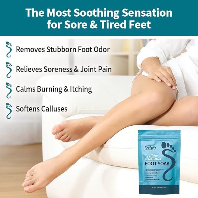 ForPro Professional Collection Tea Tree Oil & Menthol Foot Soak with Sea & Epsom Salt for Toenail Athletes Foot, Stubborn Foot Odor Scent, Softens Calluses & Soothes Sore Tired Feet -Pack of 3 16oz.