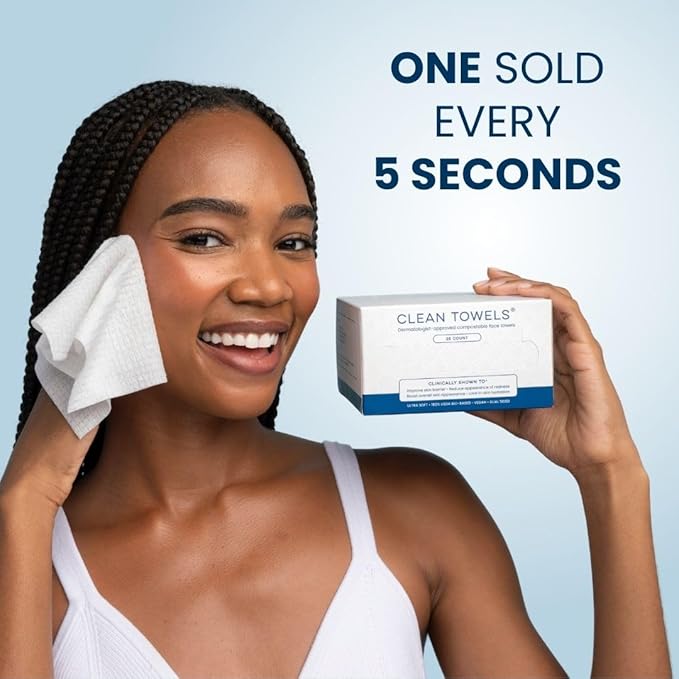 Clean Skin Club Clean Towels™, 100% USDA Biobased Dermatologist Approved Face Towel, Disposable Clinically Tested Face Towelette, Facial Washcloth, Ultra Soft Makeup Remover Dry Wipes, 1 pack, 25 ct