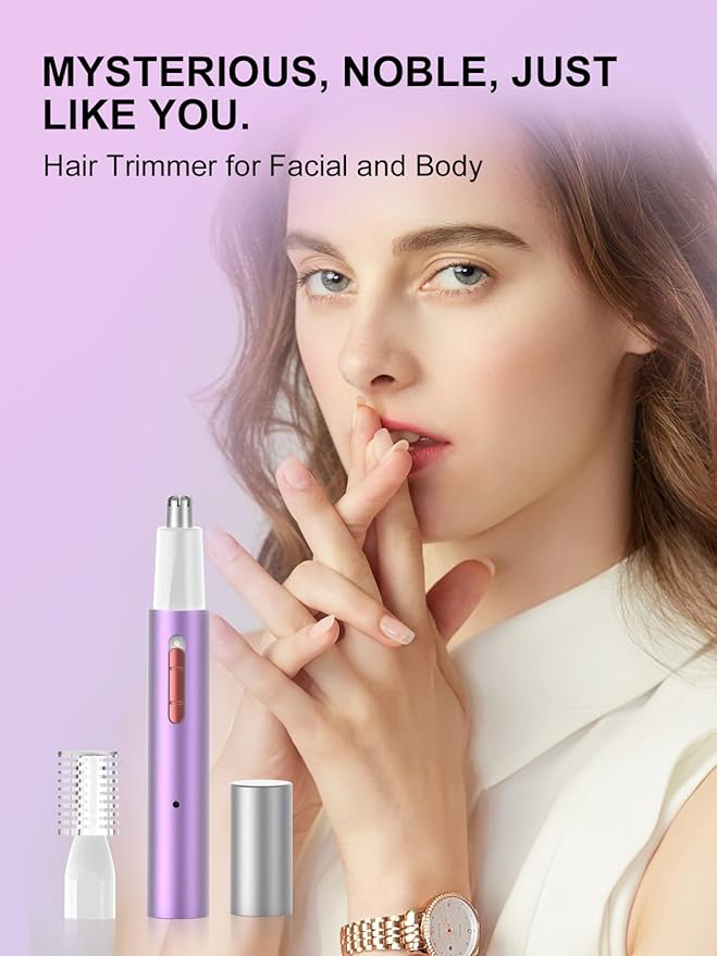 Nose Hair Trimmer for Women Men,2025 Rechargeable 2 in 1 Eyebrow & Facial Trimmer, Professional Painless Ear Hair Trimmer with Powerful Motor and Dual-Edge Blades Easy Cleansing (Purple)