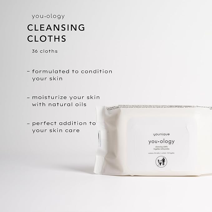 YOU·OLOGY Cleansing Cloths | 36 Count | Makeup Remover Wipes with Jojoba and Olive Oil | Gentle Facial Wipes for Clean, Hydrated Skin Care