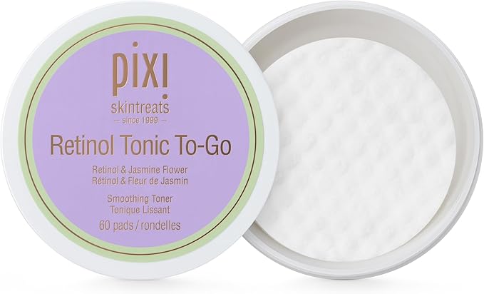 Pixi Retinol Tonic to-Go, Smoothing & Firming Toning, Enhanced with Peptides to Boost Collagen Production, Alcohol-Free Daily Rejuvenating Toner On The Go, 60 Pads