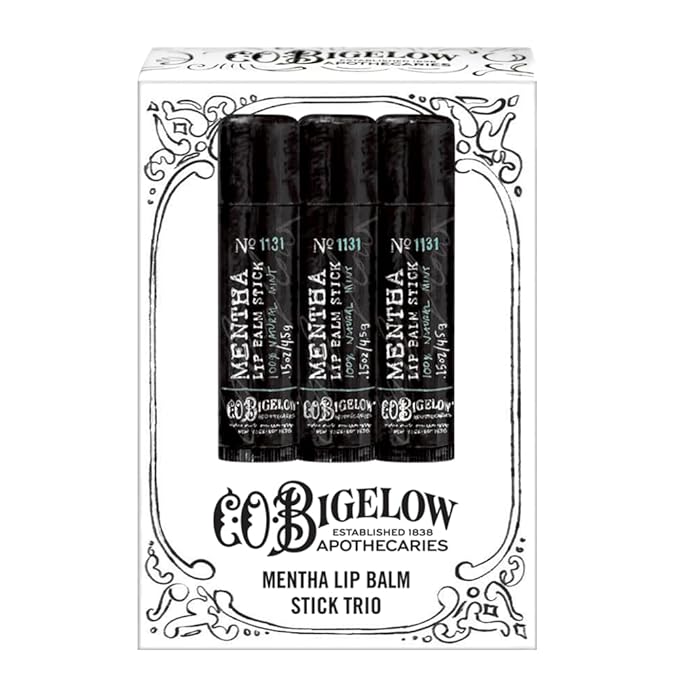 C.O. Bigelow Mentha Lip Balm Stick Trio, Moisturizing Lip Balm with Shea Butter and Natural Peppermint Oil, 3 Pack, 0.15 oz / 4.5g Each