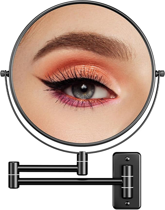 Benbilry 9" Large Size Wall Mounted Makeup Mirror, 1X/10X Magnifying Double Sided Shaving Mirror for Bathroom, 360° Swivel Extendable Arm Black