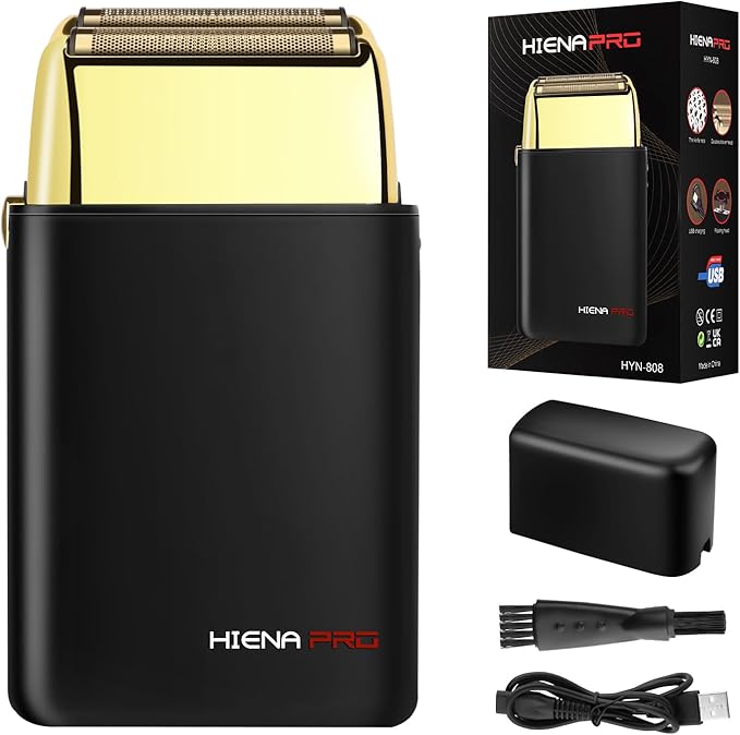 Foil Shaver for Men Barber, Double Electric Foil Trimmer, Professional Electric Razor, Close Shaver, Cordless Rechargeable with USB, Black Gold