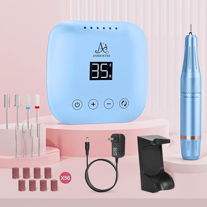 Professional 35000 RPM Electric Nail Drill, Portable Nail File Kit for Any Manicure, Pedicure, Acrylic Nails Gel Polishing Removing, Designed for Salon, Home, Gift Giving, Blue