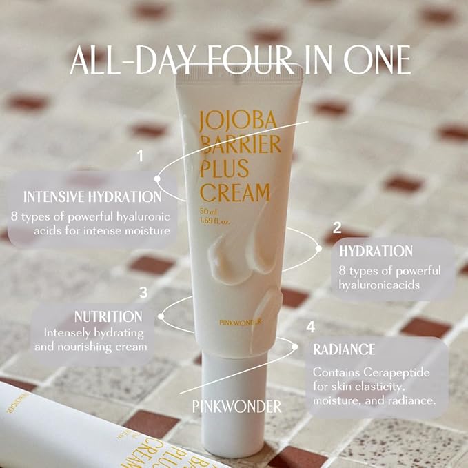 Jojoba Berrier Plus Cream 1.69oz(50ml), 24HR Long Lasting Moisturizier Face Cream, Jojoba Oil and Hyaluronic Acid for Dry Skin, Korean Skin Care