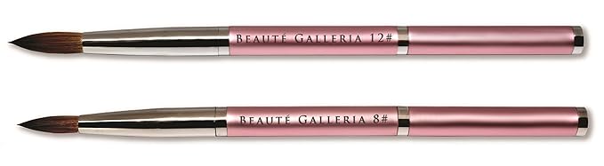 Beaute Galleria 2 Pieces Kolinsky Sable Round Acrylic Nail Art Brush Set, Manicure Detail Painting Nail Art Pen (Size 8, 12)
