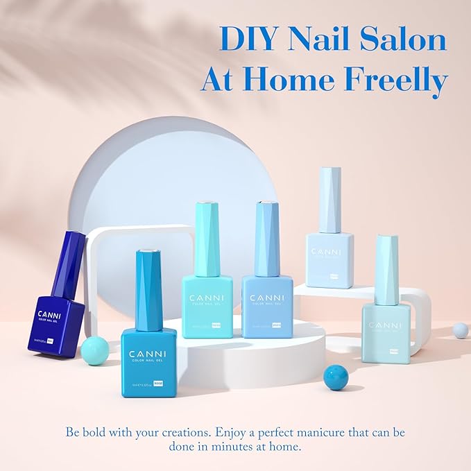 CANNI Gel Nail Polish Set, 6Pcs 9ML Baby Blue Royal Light Blue Gel Nail Polish Aquarius Water Ocean Collection Summer Soak Off UV LED Kits DIY Nail Art Manicure Home Nail Salon