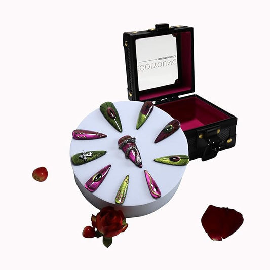 Handmade Nails, Press On Nails Green, Acrylic Press On Nails, Stiletto Nails, Stick On Nails For Women, Cats Eye Press On Nails, Snake Press On Nail, Woman Gifts, COOLYOUNG Nails, 10 PCS, Size L