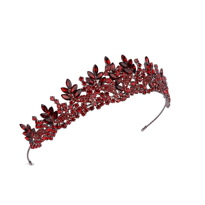 LIMELIA Women's Tiara for Henna Wedding Party|Glitter Hair Accessories for Bridal Birthday Pageant Prom Halloween Costume Christmas Party, Princess Crown|Crystal Stone-Burgundy