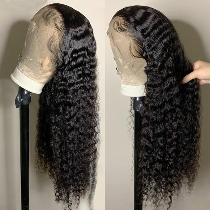 28 Inch Deep Wave Lace Front Wigs Human Hair 180% Density HD Transparent Glueless Curly Wig Human hair Pre Plucked with Baby Hair Deep Wave Wig 13x6 Lace Frontal Wigs for Women Human Hair