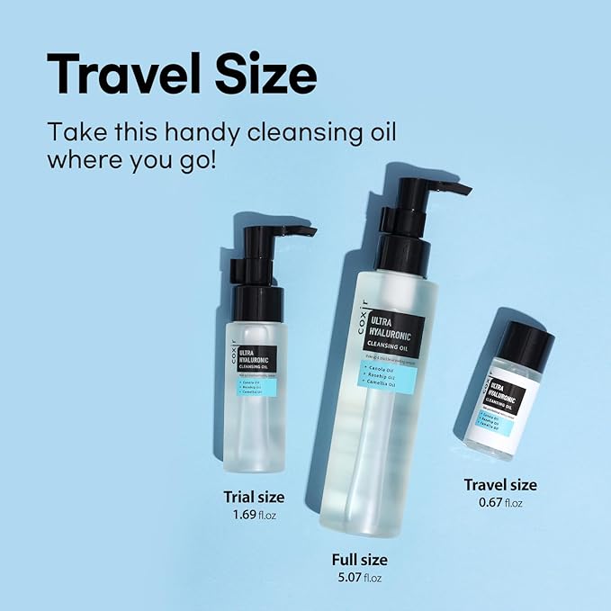 coxir ULTRA HYALURONIC CLEANSING OIL Mini Travel Size l Korean skincare, Hydrating, Smoothing, Calming, Moisturizing, Makeup Removal with Hyaluronic Acid [0.67 Fl.oz(pack of 1)]