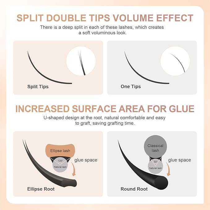 NAGARAKU Double Tips Flat Ellipse Eyelash Extensions Supplies 0.20 D curl 10mm Natural Charcoal Color Faux Mink Super Soft Split Tips Lash Individual Lashes