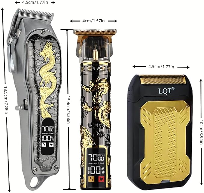 Hair Clippers 3-Piece Men's Professional Cordless Haircutting Set with LED Display, Trimmer, Shaver, Beard Clipper - Father's Day Gift
