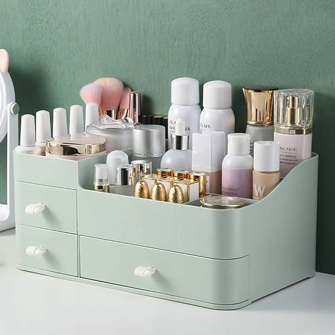 Makeup Organizer for Vanity, Large Countertop Organizer with Drawers, Cosmetics Storage for Skin Care, Brushes, Eyeshadow, Lotions, Lipstick,Nail Polish.Great for Dresser, Bathroom, Bedroom-Green