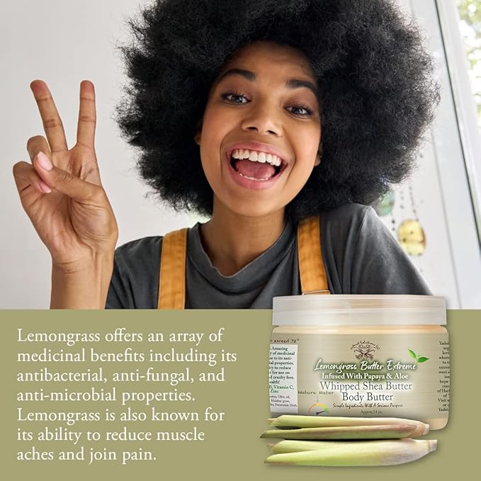 Yadain Lemongrass Extreme Body Butter | Whipped Shea Butter for Face and Body Moisturizing Natural Body Butter for Skin Detox, Cruelty-Free, 12oz
