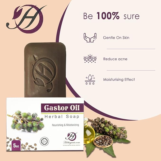 Castor oil Herbal Soap | Pack of 6 of 5oz soap Bar | Ideal for Men and Women, Soothing and Nourishing Soap for Moisturization