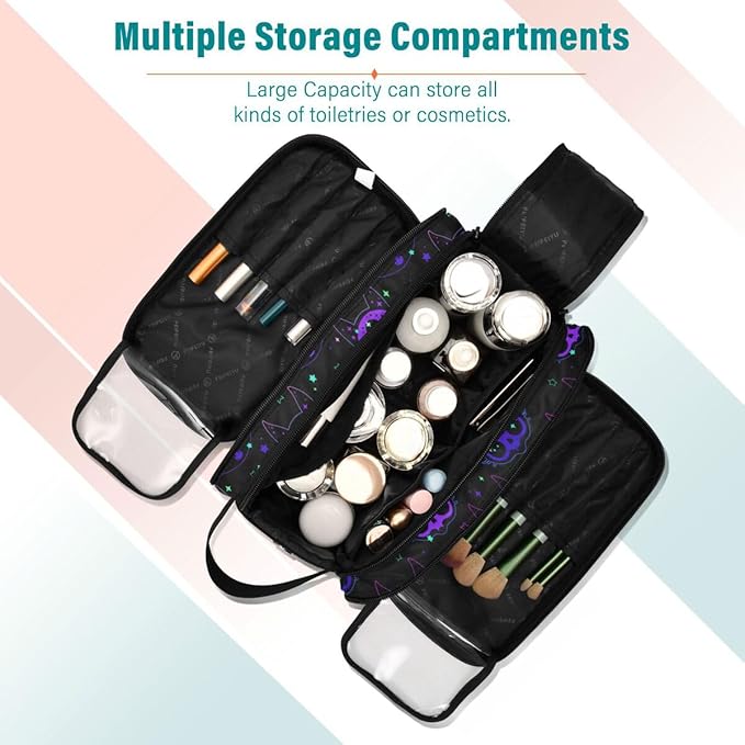 MNSRUU Travel Makeup Bag,Cat Skulls Makeup Bag Travel Toiletry Bag Large Capacity Cosmetic Bag Organizer, Portable Travel Toiletries Bag for Travel Size