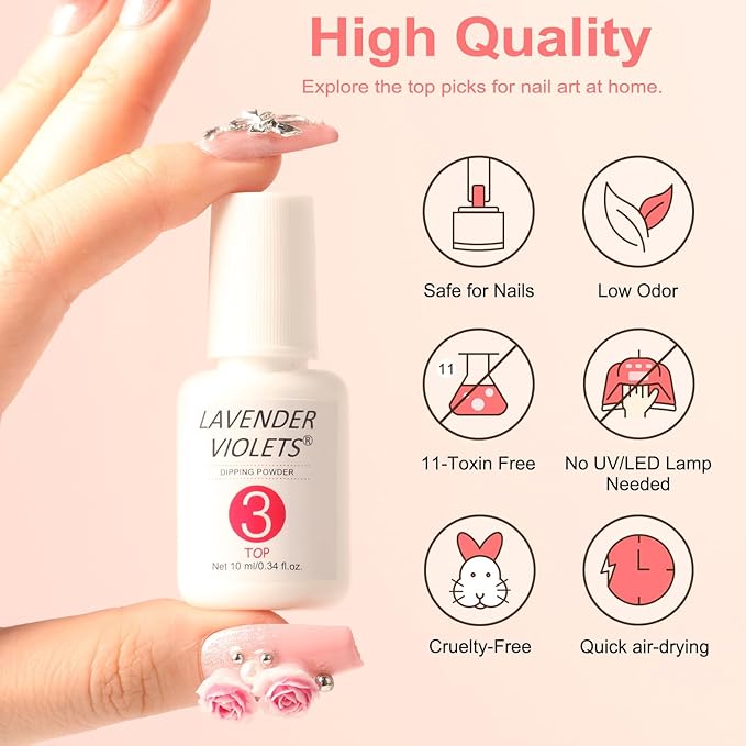 Lavender Violets Dip Powder Liquid Set with Nail Primer, Activator, Base and Top Coat Long Lasting for Dip Powder Nail Kit J781