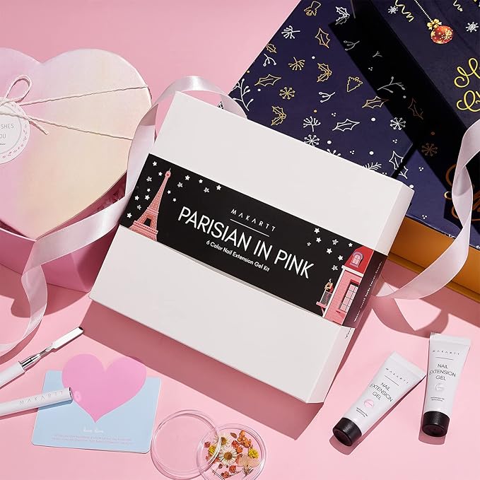 Makartt Poly Gel Kit, Clear Pink Fall Winter Extension Set With 500pcs Press on Coffin Tips for Nail Enhancement