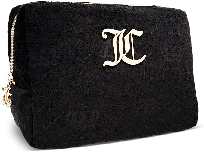 Juicy Couture Women's Cosmetics Bag - Travel Makeup and Toiletries Clutch Wedge Pouch, Black