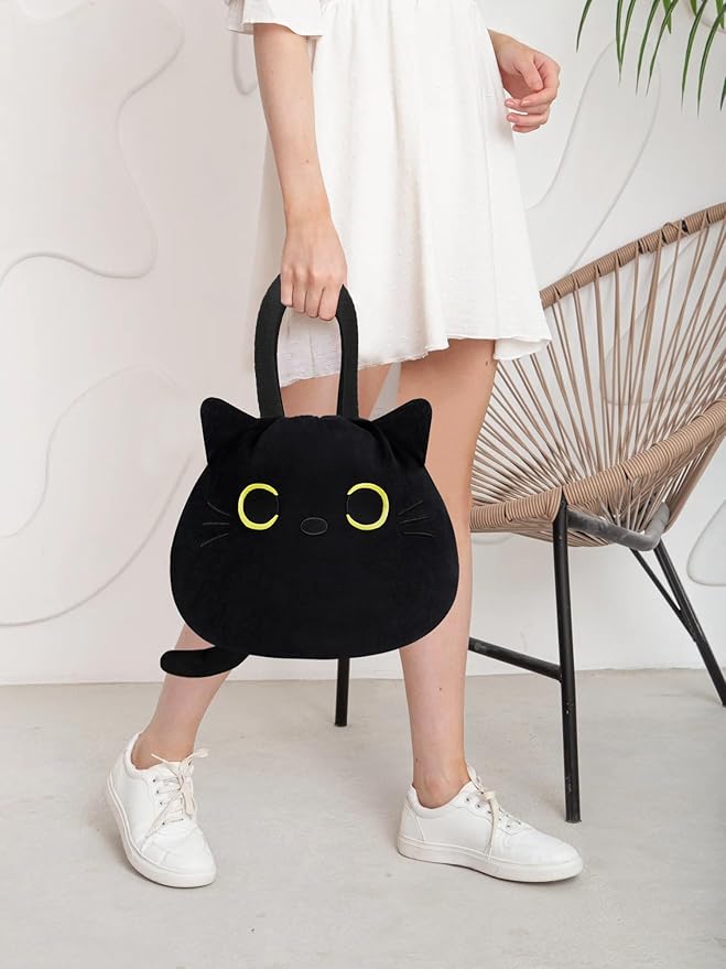 Funny Cat Drawstring Makeup Bag - Large Capacity Cute Travel Toiletry Bag Cosmetic Bag Pouch Organizer - Valentines Day Mothers Easter Birthday Unique Gifts for Women Girls Cat Lovers-Black