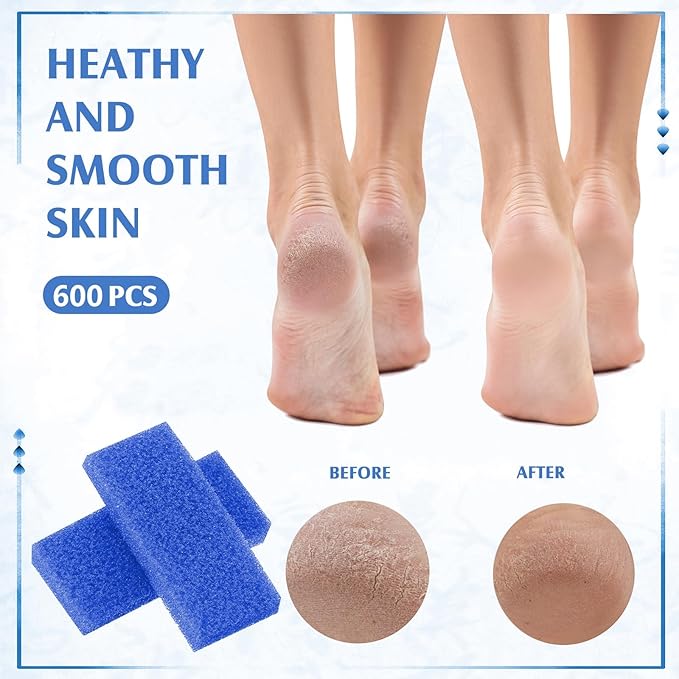 Batiyeer 600 Pcs Pumice Stone Bulk for Feet Scrubber Dead Skin Disposable Pedicure Pumice Stone Foot Shower Scrubber for Heel Cuticle Callus Remover Bath Spa,3.15 x 1.34 x 0.47 Inch(Blue)