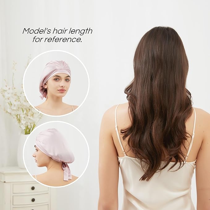 RachelSilk 100% Mulberry Silk Sleep Cap, Grade 6A 19 Momme Silk for Women Hair Care, Night Bonnet with Elastic Stay On Head, Sleep Cap After Shower, for Small -Medium Head Size (Pale Pink)