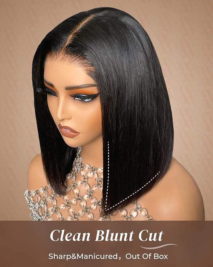 Arabella Hair 12inch 6x6 Bob Wig Human Hair Real 210% Density Ready to Go Glueless Wig 12a Straight Bob Wigs Human Hair Pre Cut Lace Pre Bleached Tiny Knots (12inch, 6x6 Glueless Bob)