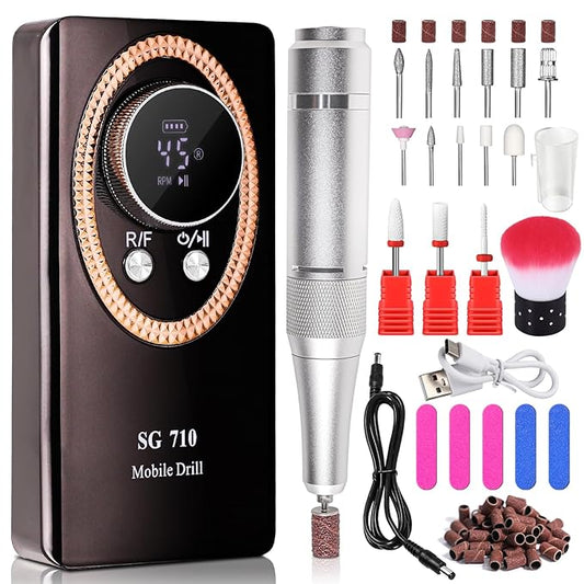 LimeGirl Electric Nail File for Acrylic Nail Kit, 45000RPM Nail Drill Professional Manicure Pedicure Set with Nail Drill Bits, Efile Nail Drill Rechargeable, 2024 Upgraded Drill para uñas (Black)