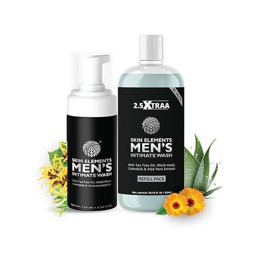 Skin Elements Men's Intimate Wash JUMBO Pack | with Refill | For 180 Days | 14.2 fl. oz | pH Balanced Hygiene Foaming Wash | Prevents Bad Odor | with Tea Tree Oil | Genital Wash | Super Saver Pack |