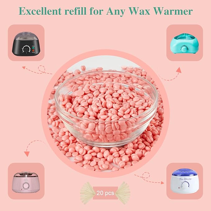 Wax Beads for Hair Removal, 2.5lbs Hard Wax Beads for Leg, Bikini, Back, Armpit, Chest, Eyebrow, Body Waxing Beans Bulk for Brazilian, Painless Wax with Sticks for Women, Men (Rose Scent)