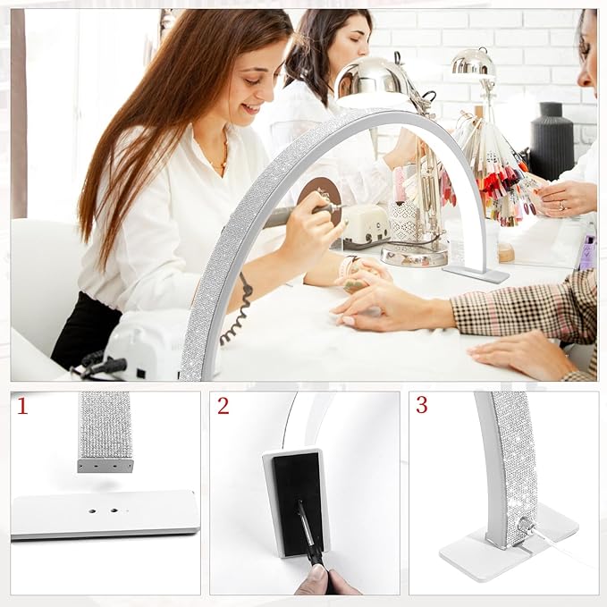 Half Moon Light Nail Lamp for Desk, Lash Light Led Nail Tech Lamp with Adjustable Brightness, Desk Lamp for Lash Eyelash Extension, Tattoo, Skincare, Eyebrows