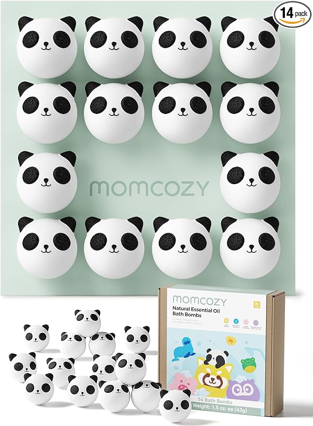 Momcozy Natural&Organic Essential Oil Bath Bombs,14 Pcs Bubble Bath Fizzy Balls with Cute Panda Animal Shapes,Bath Bombs Gift Set for Kids Girls Boys Toddler,Ideal Gift for Easter Egg,Bath Bomb Kit