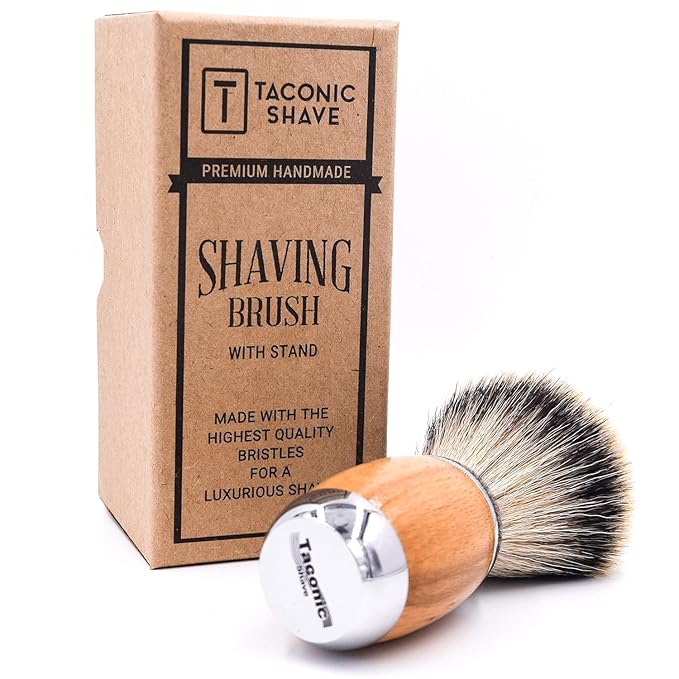 Taconic Shave's Synthetic Silvertip Luxury Shaving Brush – Deluxe Beechwood and Chrome Handle - Shaving Stand Included