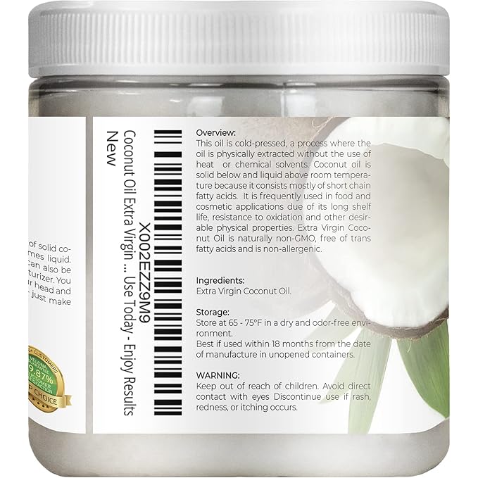 Velona USDA Certified Organic Coconut Oil Extra Virgin - 8 fl oz | Food and Cosmetic Grade | in jar | Extra Virgin, Cold Pressed