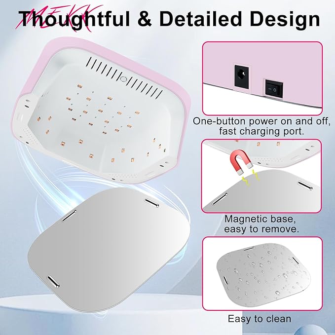 MEKK Cordless UV LED Nail Lamp,54W UV Light for Gel Nails with Hand-Friendly Red Light Beads,Auto Sensor & 4 Timer Settings Professional Flash Cure Lamp for Salon and Home,Checkered Design-Pink