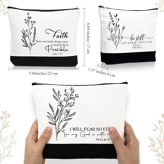 10Pcs Christian Gifts for Women Religious Cosmetic Bags Inspirational Bible Verse Pencil Pouch Canvas Makeup Bags Bulk with Zipper for Mother Sister Church Favors