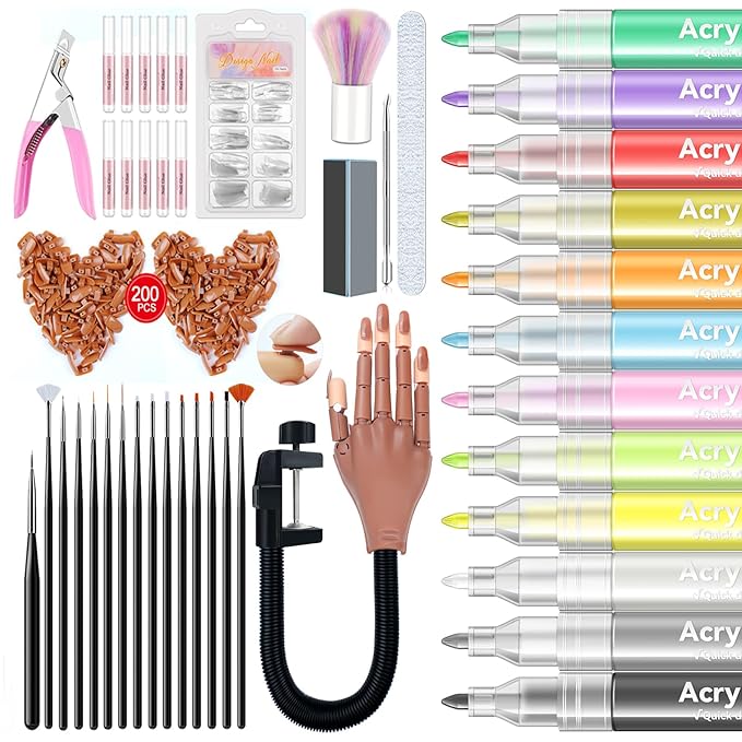 Saviland Nail Art Supplies with 12pcs Nail Art Pens Set and Practice Hand for Acrylic Nails