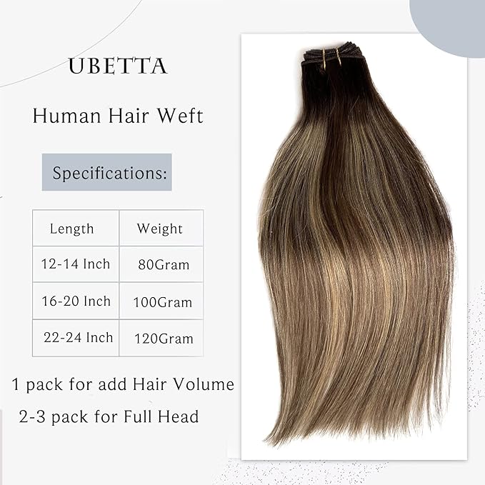 Human Hair Weft Chocolate Brown Balayage Caramel Blonde Highlights Sew in Hair Extensions Real Human Hair 20 Inch 100G Weft Hair Extensions Remy Real Human Hair Bundles Weave Extensions for Women