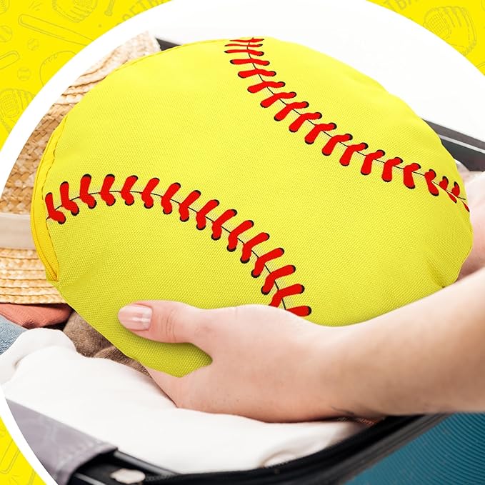 Reginary 12 Pcs Softball Makeup Bags Team Gift Round Sport Cosmetic Bags Canvas Softball Pouch Portable Makeup Pouch Travel Organizer for Women Men Team Player Travel