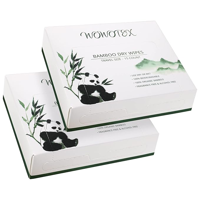 Travel Size Bamboo Rayon Disposable Face Towel Biodegradable Large Dry Face Wipes 30 Count/2 Box Extra Thick Soft Clean Facial Towels for Facial and Body Cleansing, Travel, Camping
