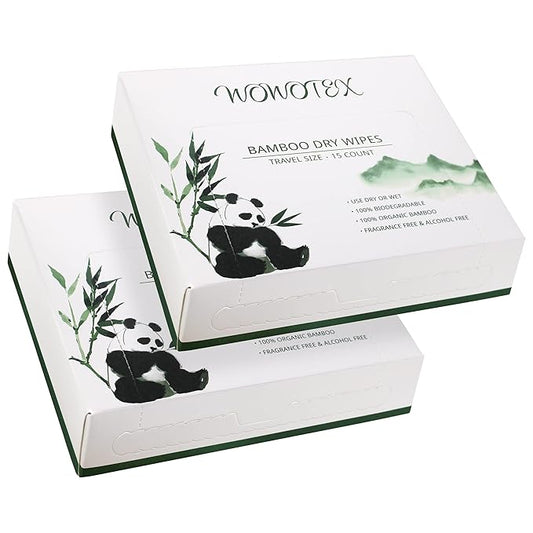 Travel Size Bamboo Rayon Disposable Face Towel Biodegradable Large Dry Face Wipes 30 Count/2 Box Extra Thick Soft Clean Facial Towels for Facial and Body Cleansing, Travel, Camping