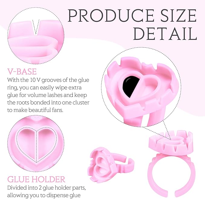 Glue Rings for Eyelash Extensions Lash Disposable Lash Glue Rings for Beauty Salons Holder Fanning Cups Eyelash Extension Supplies(1000 Pcs,Heart Style)