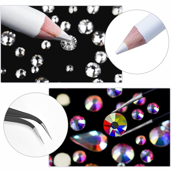 2400 Pcs Nail Art Rhinestones Red Flat Back Rhinestones Gems Round Crystal Siam 6 Sizes (1.9-4.5 mm) Wax Pencil Tweezers for Nail Art Makeup Clothes Shoes Bags Crafts DIY(Red) HUETFAT