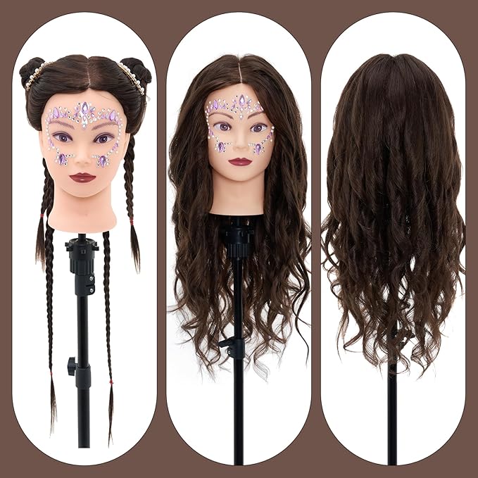 28" Mannequin Head with 60% Real Hair,Cosmetology Manikin Practice Doll Head with Hair,Braiding Hairdressing Head with Tripod Stand for Hair Styling with Table Clamp + DIY Hair Styling Set #4