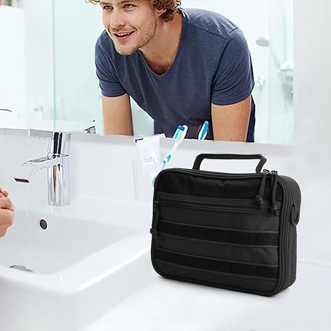 SMONT Tactical Toiletry Bag for Men, 9.5" Hanging Dopp Kit Shaving Hygiene Bag for Traveling Bathroom