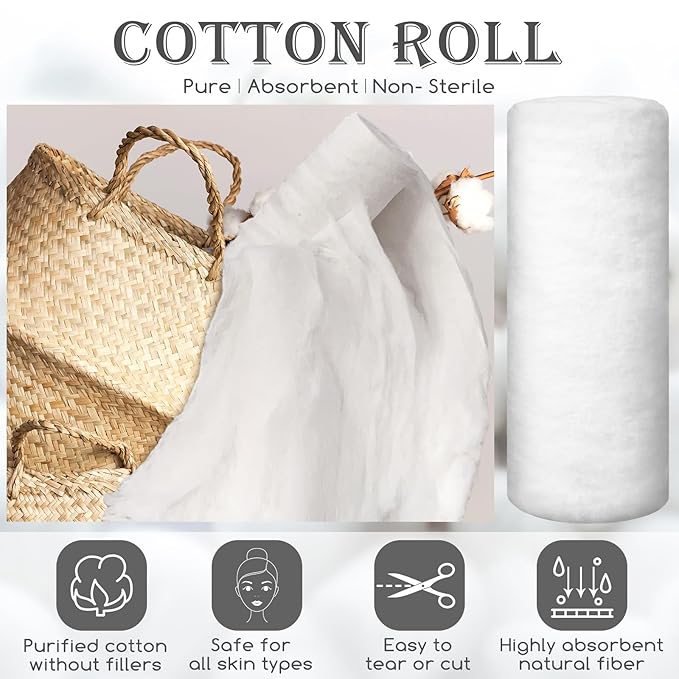 2 Rolls Cotton Roll for Cosmetic Application Product Removal 2.2 lb High Absorbent Soft Pure Cotton Ball Multipurpose Use for Makeup Remover Salon Beauty Baby Care