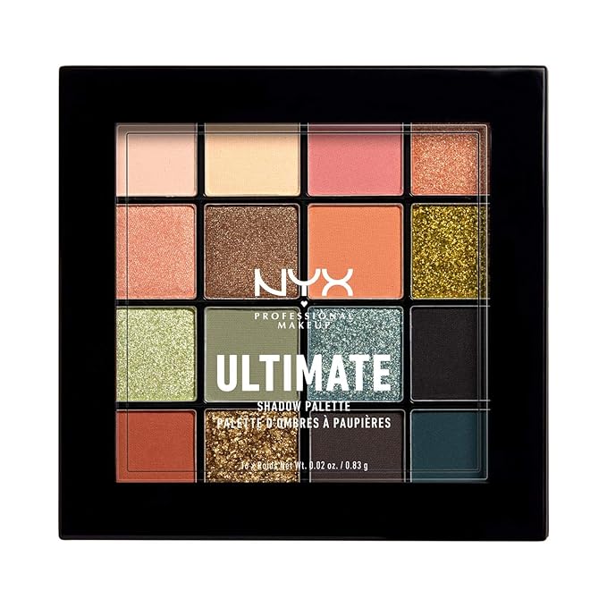 NYX Professional Makeup Ultimate Eye Shadow Palette, Pressed Pigments, Vegan Formula, 16 Shades, Matte, Satin, Metallic, Shade: Ultimate Utopia