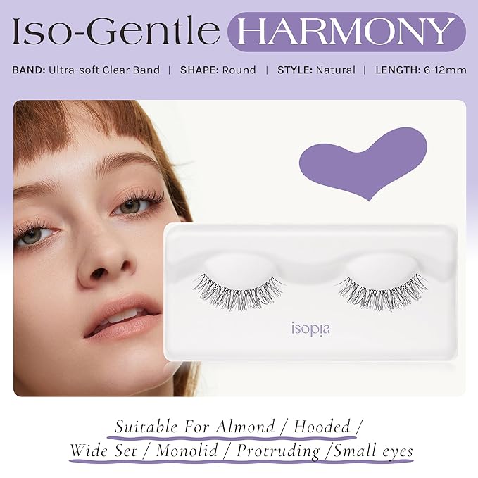 False Eyelashes, Ultra Soft Clear Band Lashes Wispy, Reusable Strip Lashes, Natural Lashes 1s Wearing Starter Friendly Kit (HARMONY)